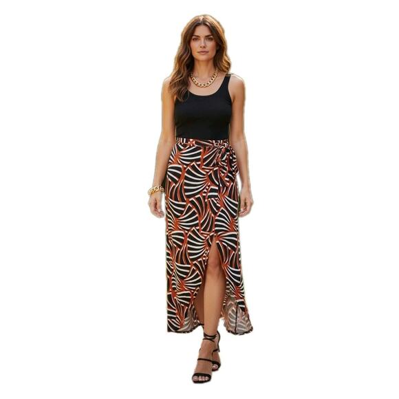 NY & Company Maxi Slit Skirt Plus Sz XXL Exotic Mediterranean Tiger Coquette - Picture 2 of 16